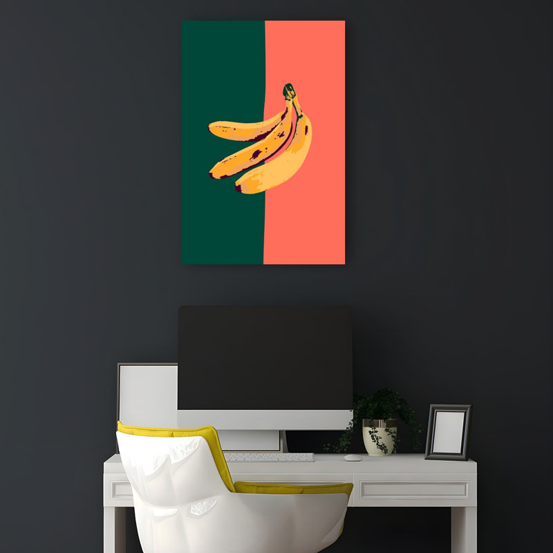 «Bann Bananes», impression abstraite et audacieuse sur un fruit contemporain, 18" H x 12" W