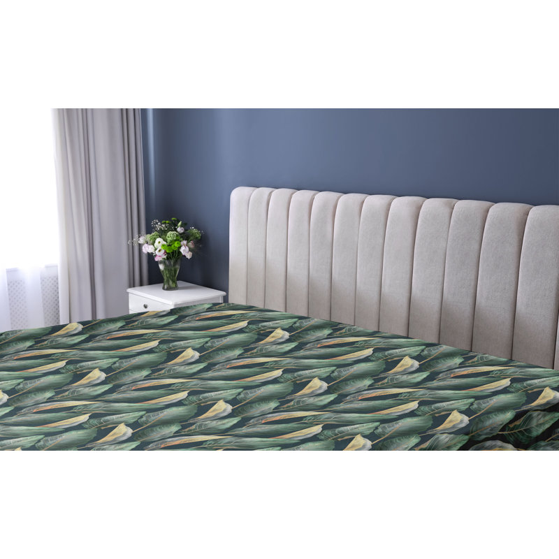 Drap-housse à motif floral Ambesonne, Drap-housse de taille simple, Bleu sarcelle foncé / motif floral vert forêt 2