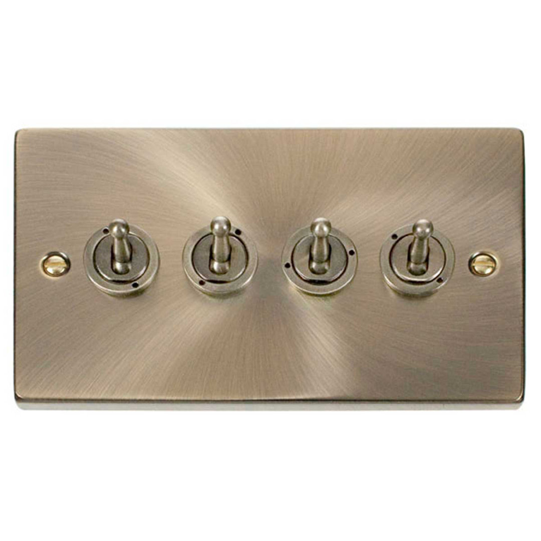 Antique Brass 4 Gang 2 Way 10AX Toggle Light Switch