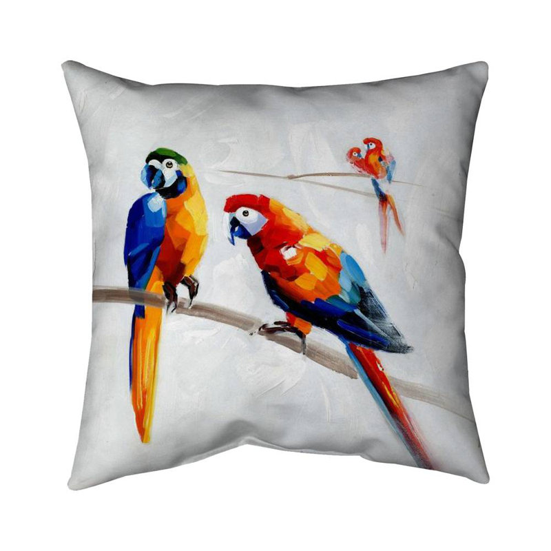 Parrots on a branch - 16"x16" Throw pillow cover - Poly twill - Print on demand