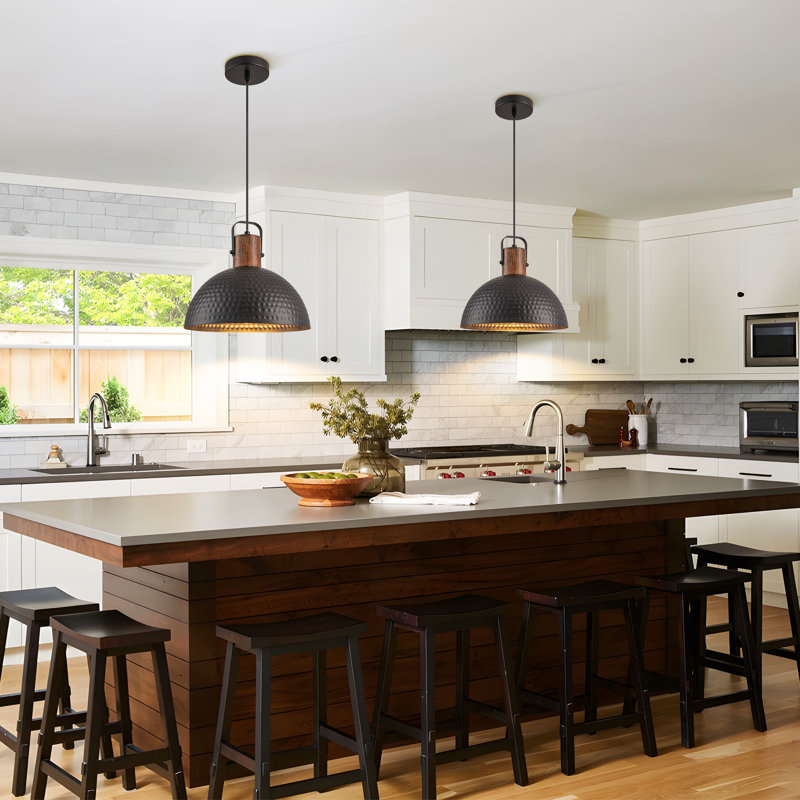 Kensaku 1-Light 11.81" Dimmable Dome Hammered Single Pendant Light, Black