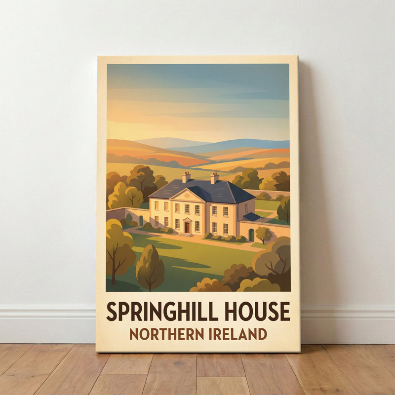 Springhill House, Northern Ireland - Romantic Country House Travel Poster. Giclee Print On Wrapped Canvas. Wall Art, Home Decor - Castles & Palaces, Northern Ireland - Wrapped Canvas Print
