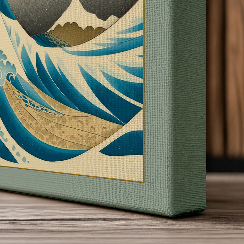 Great Wave at Dawn Japandi - Wrapped Canvas, 36x24 - 91.4 x 61.0 cm, Sage Border