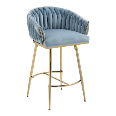 26” Modern Velvet Bar Stool, Armless Barrel Back Chair w/ Gold Legs for Kitchen Island & Dining Room