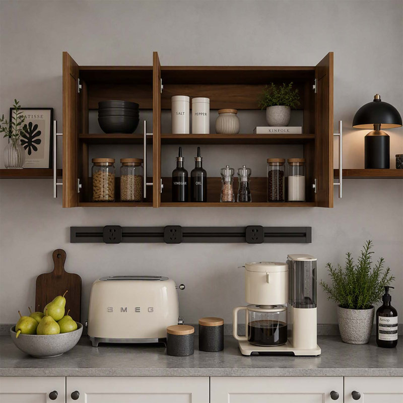 Armoire de rangement murale empilable avec étagères réglables, idéale pour l'organisation de la maison et du bureau, fini noyer