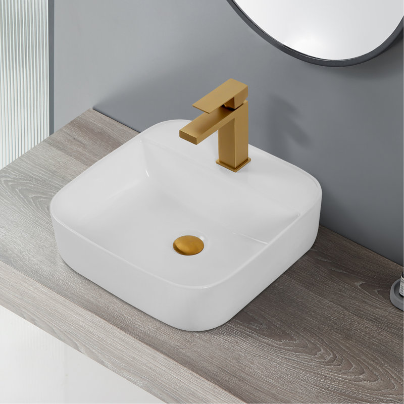 White Ceramic Countertop Wash Sink - Enhances Bathroom Look In