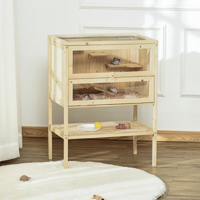3 Hamster Residence - Natural Wood And Accessible Gerbil Open Front Door Good View