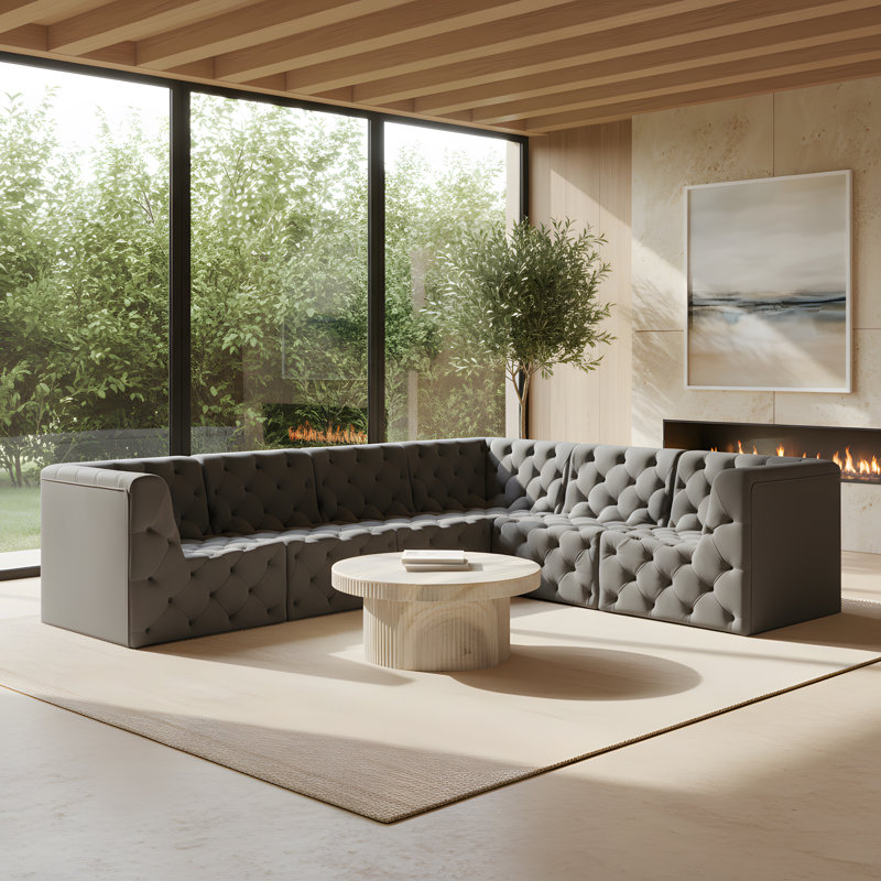 Canapé modulaire réversible en velours Izzobella, Velours gris