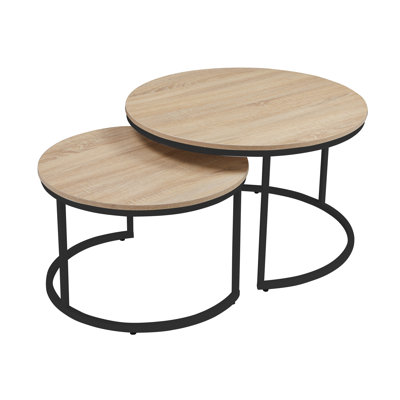 Ensemble de 2 tables gigognes 31,5 po, table d'appoint, finition bois de chêne naturel, peu encombrante, style industriel moderne