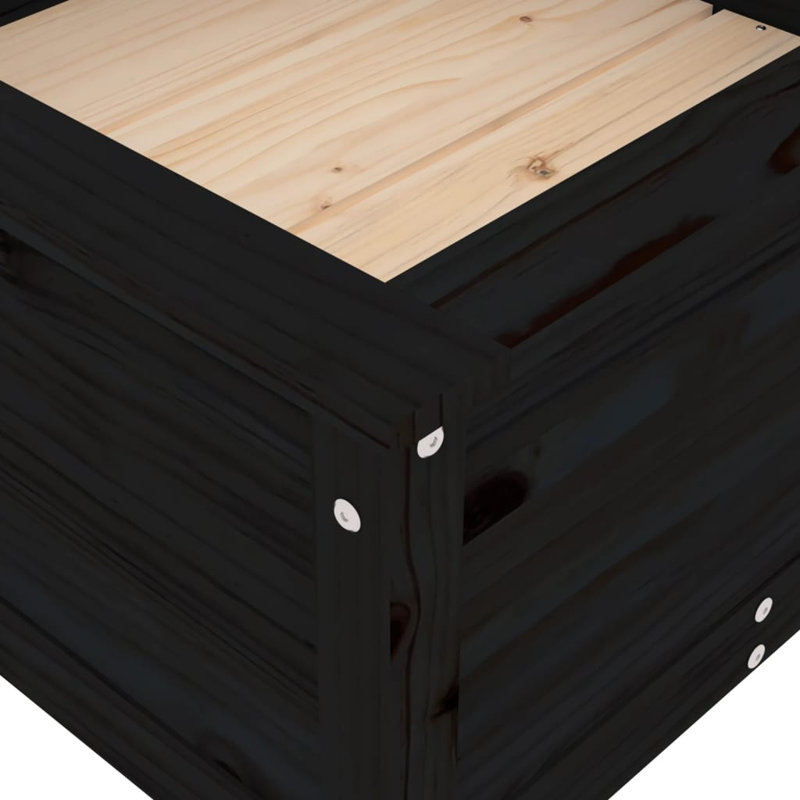 Bojana Wood Pot Planter, Pine, 39cm H x 82.5cm W x 82.5cm D, Black