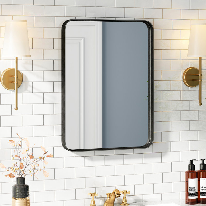 Aluminum Framed Rectangle Wall Mounted Bathroom Vanity Mirror, Black, 21.65" x 29.53"