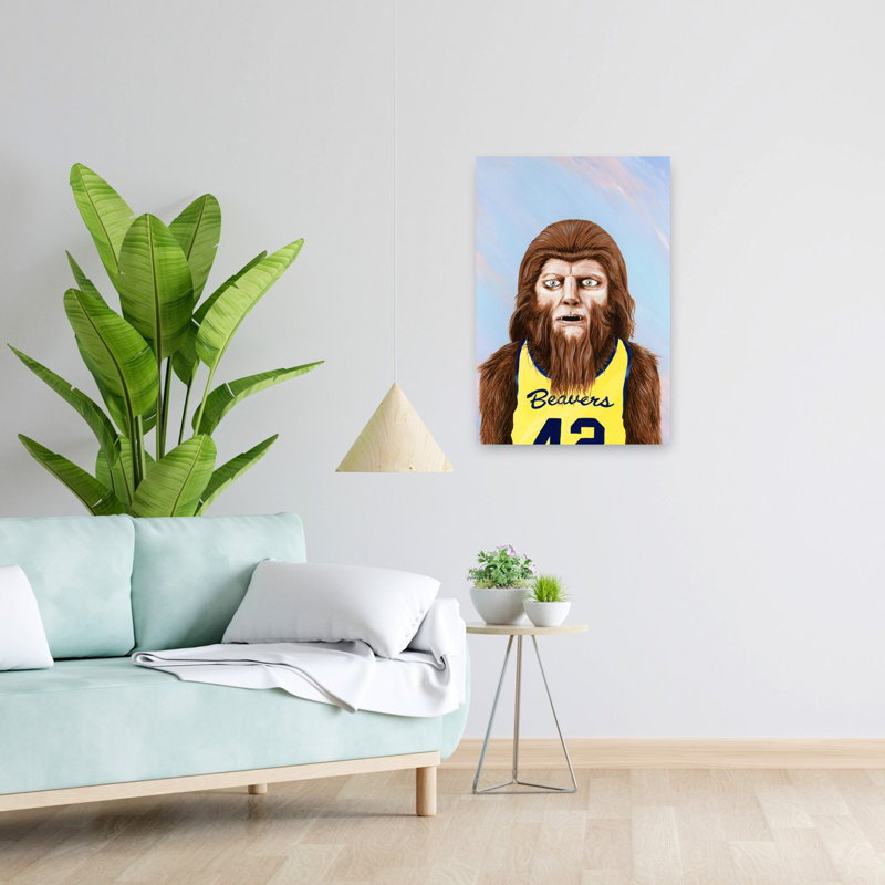 «Bigfoot» Joueur de basketball classique rétro, forêt loup surréel, impression d'art mural, 24" H x 16" W