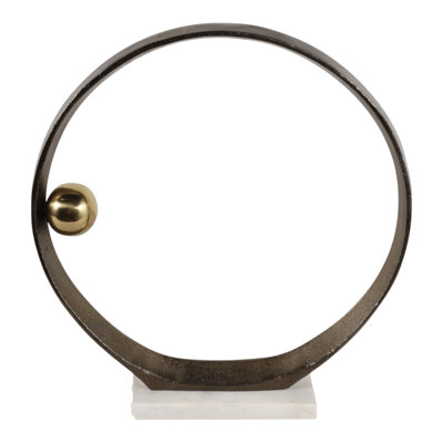 Anneau moderne avec accent sur base de marbre pour la décoration intérieure - Sculpture décorative pour le salon - Bronze et blanc
