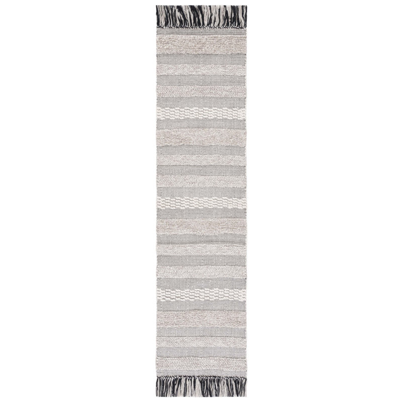 Ailiedh Vermont Flat Weave Wool/Cotton Striped Rug in Ivory/Beige, Runner 2'3" x 9'