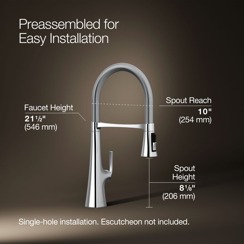 Graze Single Handle Kitchen Faucet with 21-9/16" Spout, Polished Chrome
