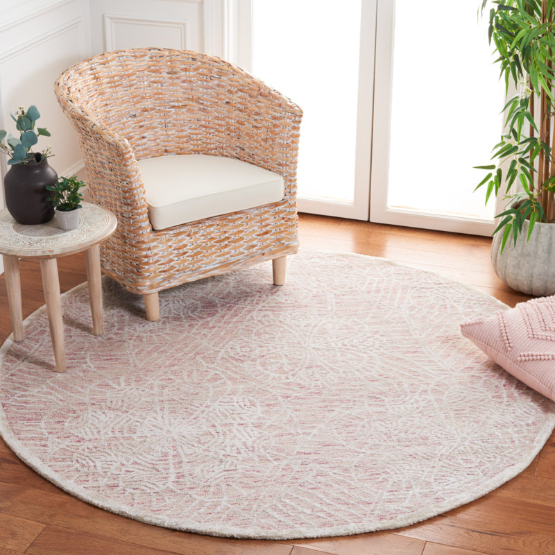 Giosue Hand Tufted Wool/Bamboo Silk/Cotton with Cotton Backing Floral Rug in Pink/Ivory, Round 6'