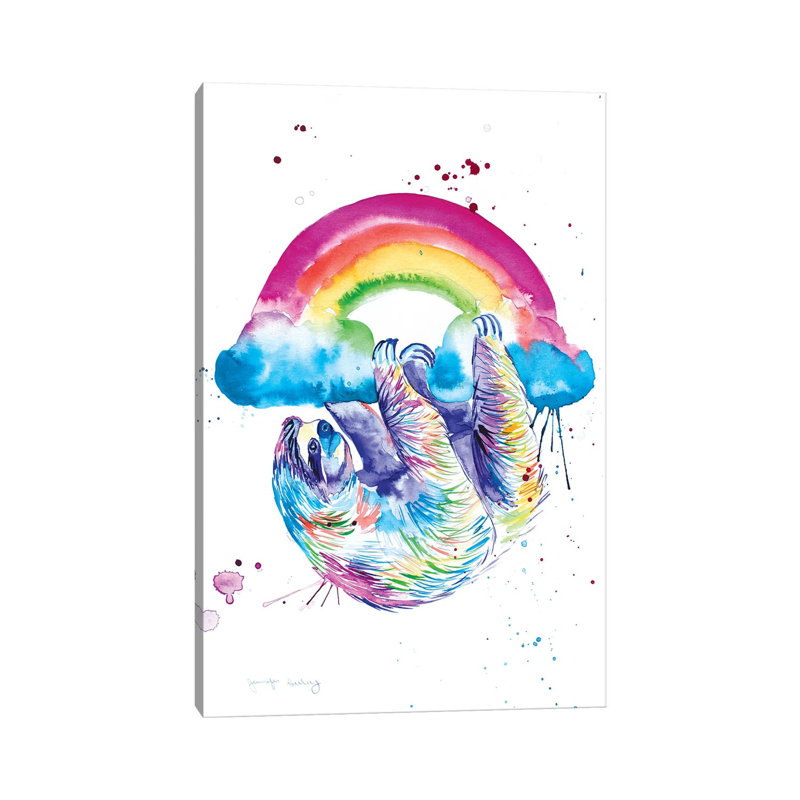 Sloth Hanging From A Rainbow by Jennifer Seeley - Wrapped Canvas Painting, 66.04 cm H x 45.72 cm W x 1.91 cm D