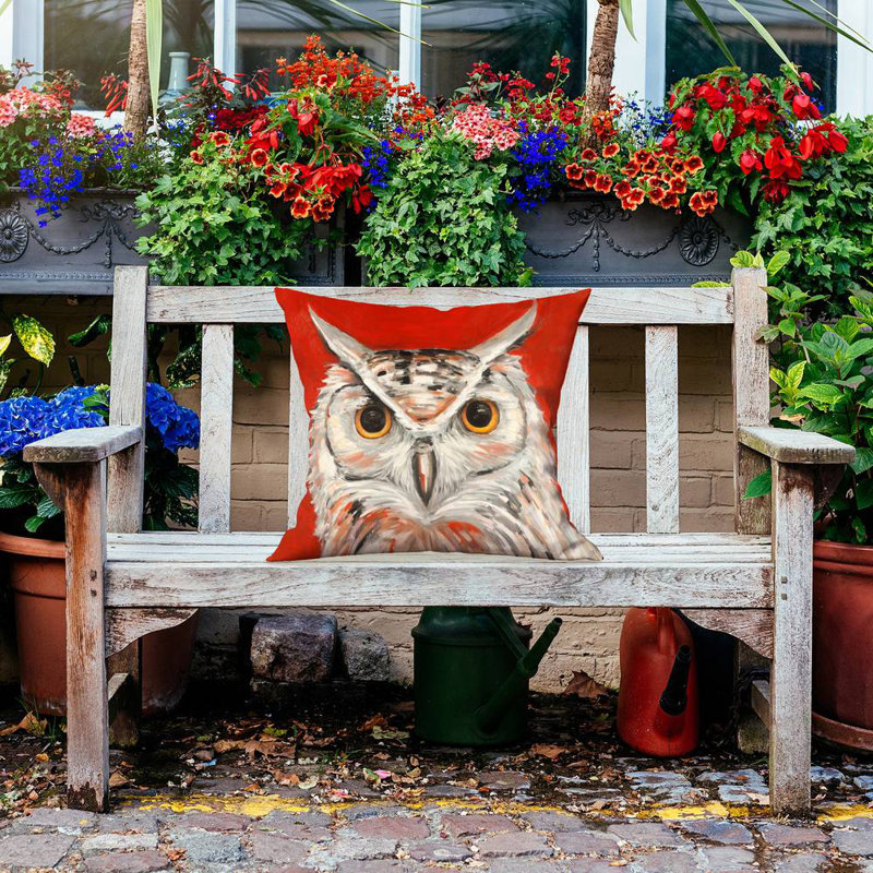 Colorful eagle owl - 20"x20" Outdoors Throw pillow - Spun poly - Print on demand, 20" H x 20" W