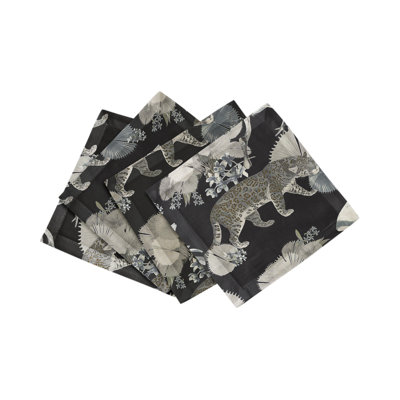 Leopard Walk Hemstitch Cocktail 6" Linen/Cotton Napkin
