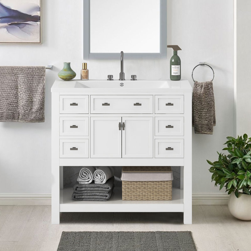 Meuble-lavabo simple 36 po avec lavabo en résine Dondria, Blanc
