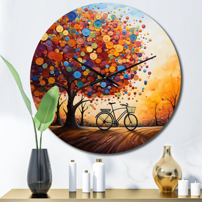 Bicycle Whirling Wheels Pointillism Metal Wall Clock