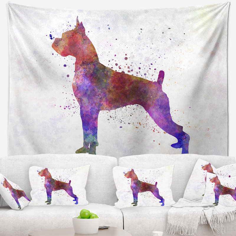 Boxer en tapisserie aquarelle Animal, H 50 po x l 60 po