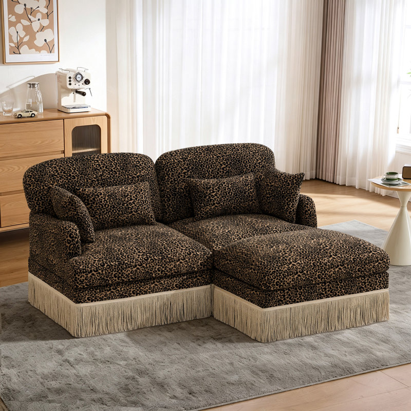 Canapé modulaire en chenille 3 pièces avec repose-pieds Marlow, Brun