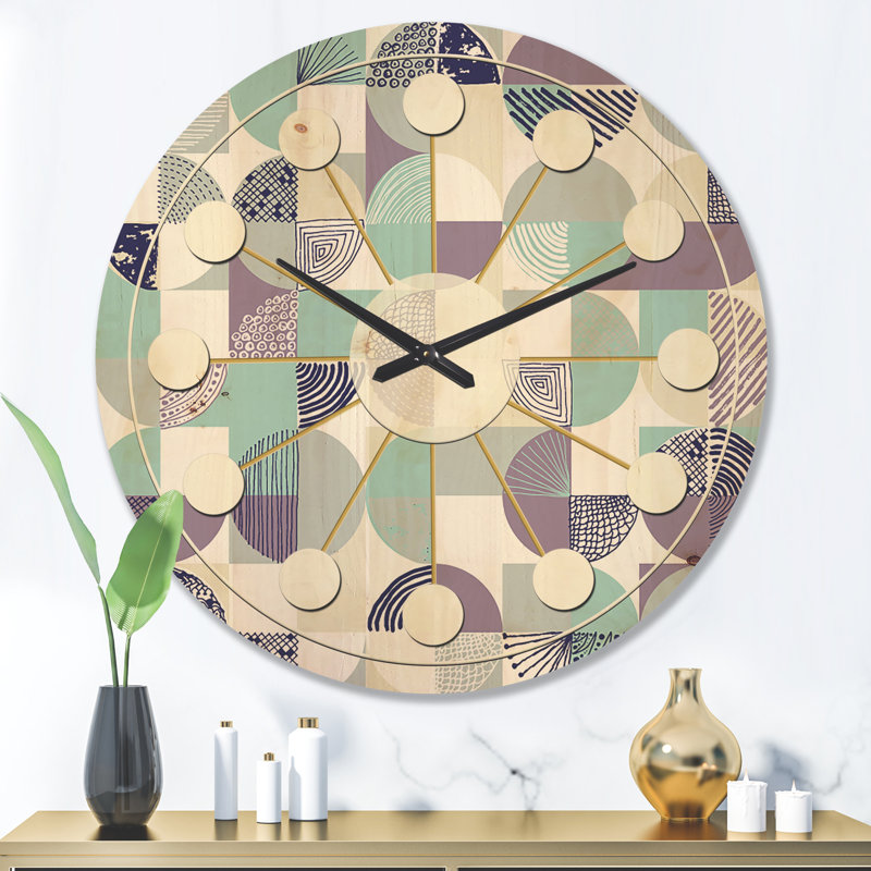 Horloge murale en bois à motif géométrique IV, Grand