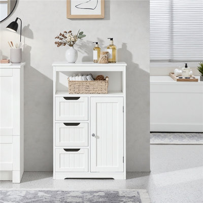 Brigit Free-Standing Bathroom Cabinet with Adjustable Shelf, 3 Drawers and a Niche