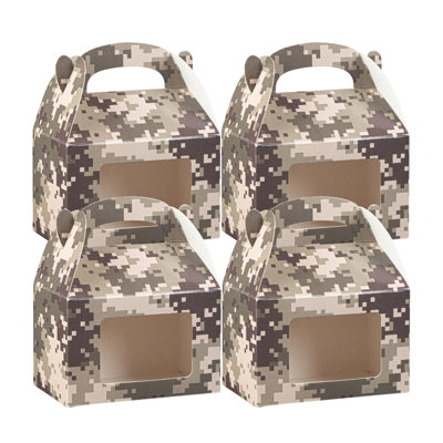 Restaurantware Gable Gift Boxes Pack of 25 Paper Treat Boxes 4 x 2.5 x 2.5 Inches With Window, Disposable Camouflage Containers, Freezer-safe, For Weddings or Birthdays
