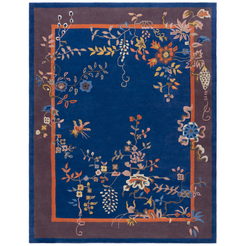 Seydou Hand Tufted Wool/Cotton Floral Rug in Navy/Brown, Rectangle 8' x 10'