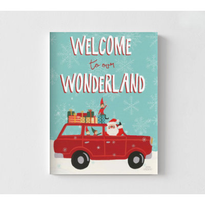 Retro Christmas Poster Winter Wonderland Santa Claus Elf Vintage Red Car Snowflake Wall Art Xmas Nostalgia Holiday Festive Decoration