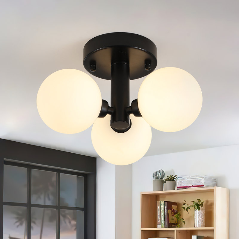 Plafonnier semi-encastré 3 lumières en verre, Noir mat