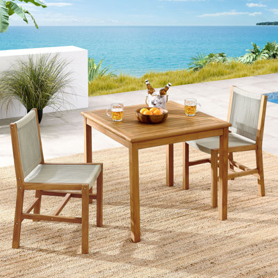Vienna 3-Piece Outdoor Patio Teak And Rope Dining Set With Armless Chiars In Natural
