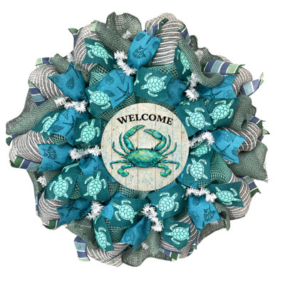 Turquoise Crab Welcome Beach Wreath Handmade