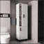 Armoire de rangement haute Stanton avec deux portes et trois tablettes ouvertes, blanc