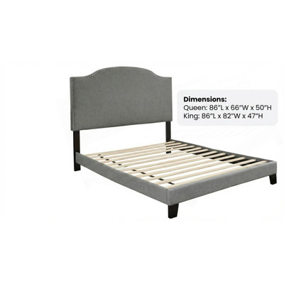 Base de lit plateforme moderne rembourrée avec tête de lit en fibre de lin, tête de lit à panneau rembourré, système de support à lattes en bois durable, aucun sommier tapissier, conception silencieuse et robuste, montage facile