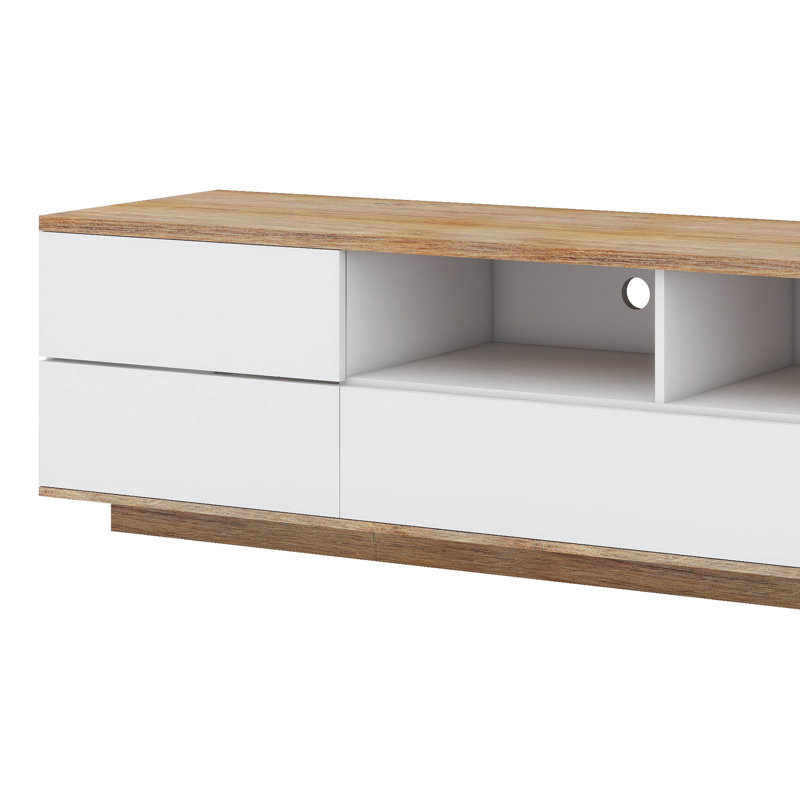 Meuble télé moderne, console multimédia avec rangement multifonctionnel, Blanc/naturel