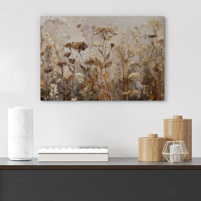 «Neutral Toned Dried Wildflowers Field», reproduction d'art sur toile encadrée