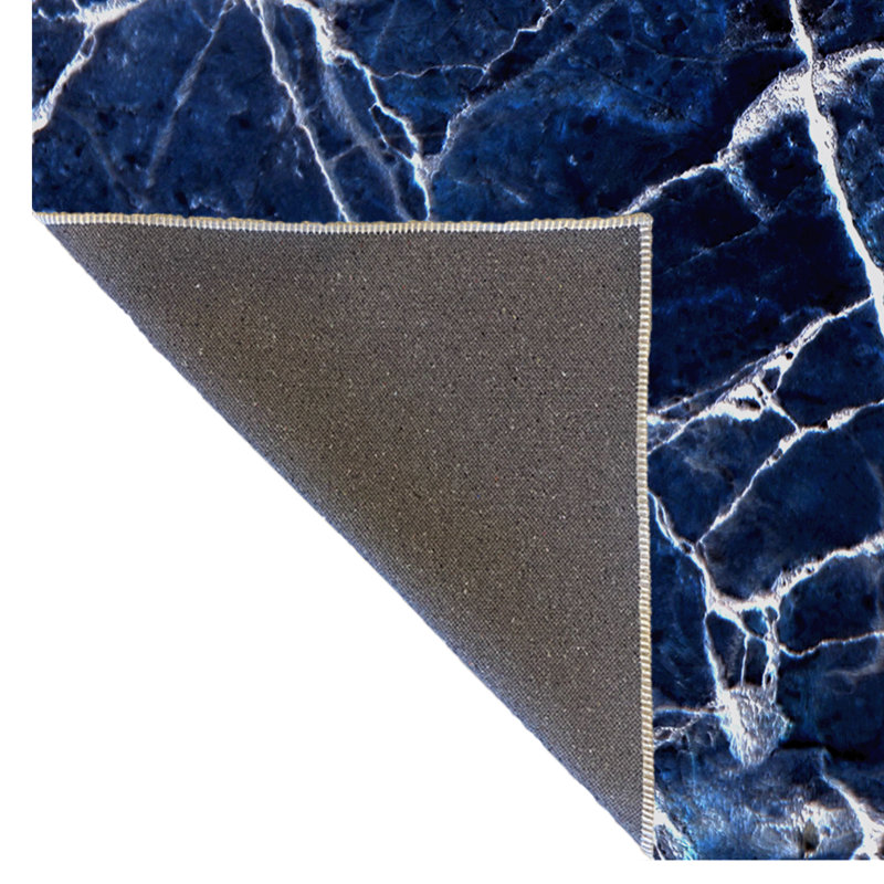Tapis décoratif moderne à motif de marbre bleu, Tapis de couloir 3 pi 9,81 po x 6 pi 6,74 po