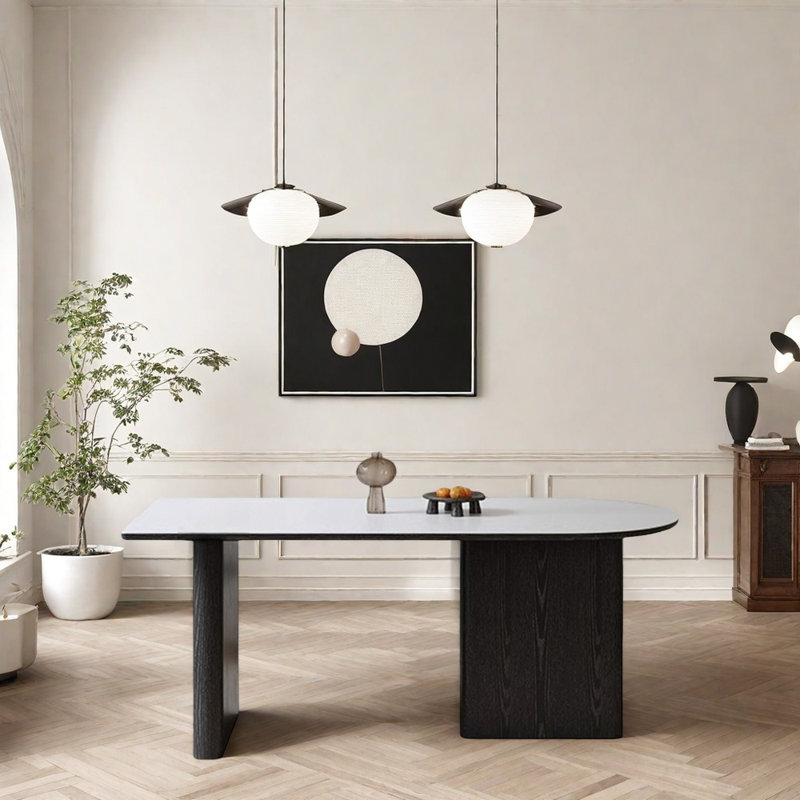 Table de salle à manger ovale noire luxueuse, H 29,52 po x L 55,11 po x l 31,49 po