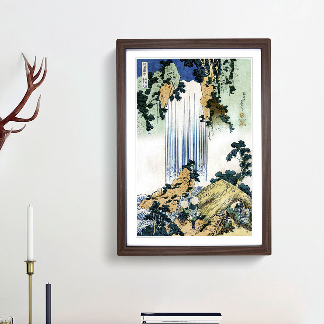 Yoro Waterfall in Mino Province by Katsushika Hokusai - Framed Print