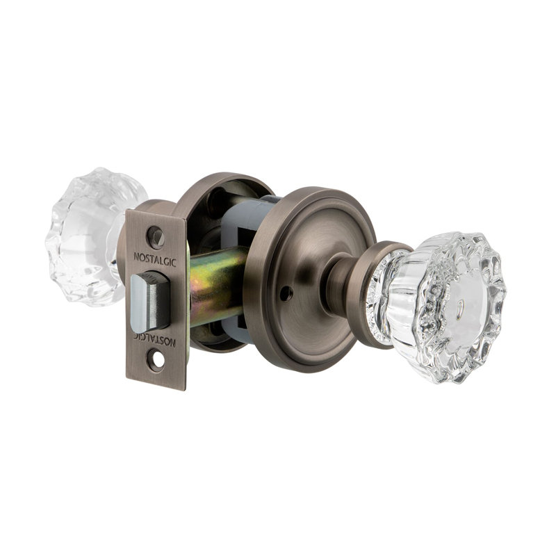 Classic Rosette with Crystal Door Knob, Antique Pewter, 2.375"