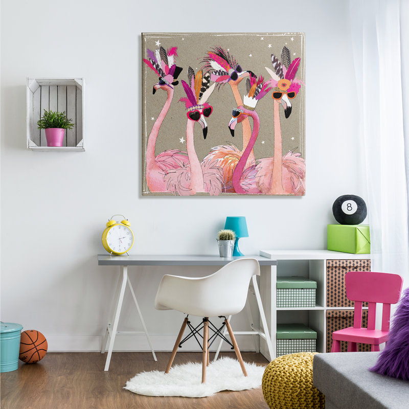 Flamants fantaisie, Toile tendue, L 36 po x H 36 po