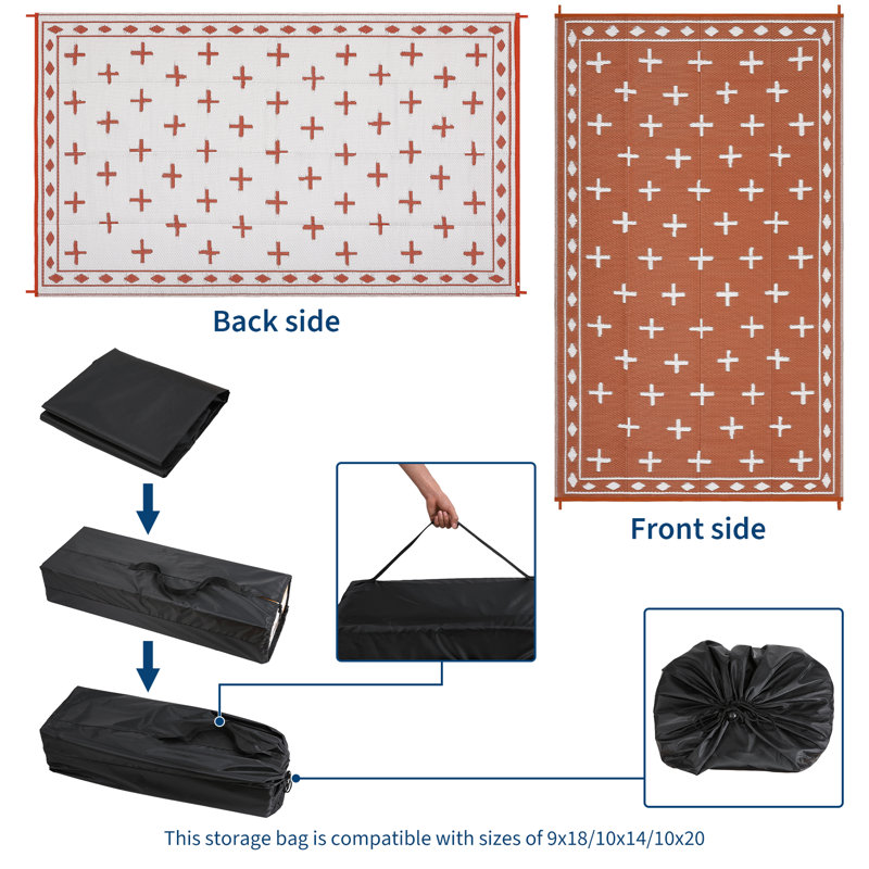 Tapis d'extérieur à bordure moderne pour l'intérieur et l'extérieur, Orange