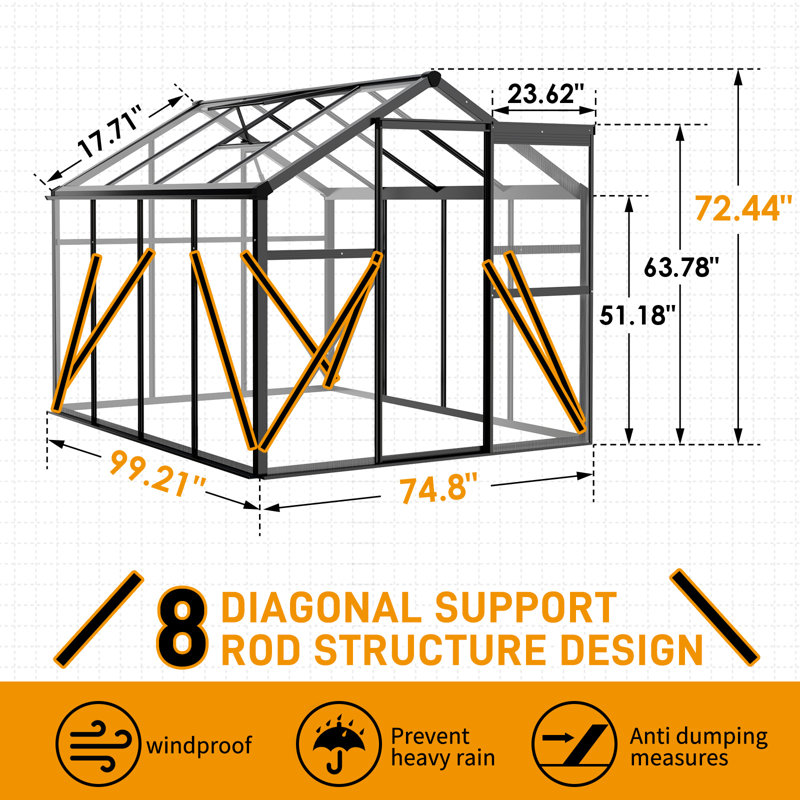 6 Ft. Aluminum Polycarbonate Walk-In Greenhouse