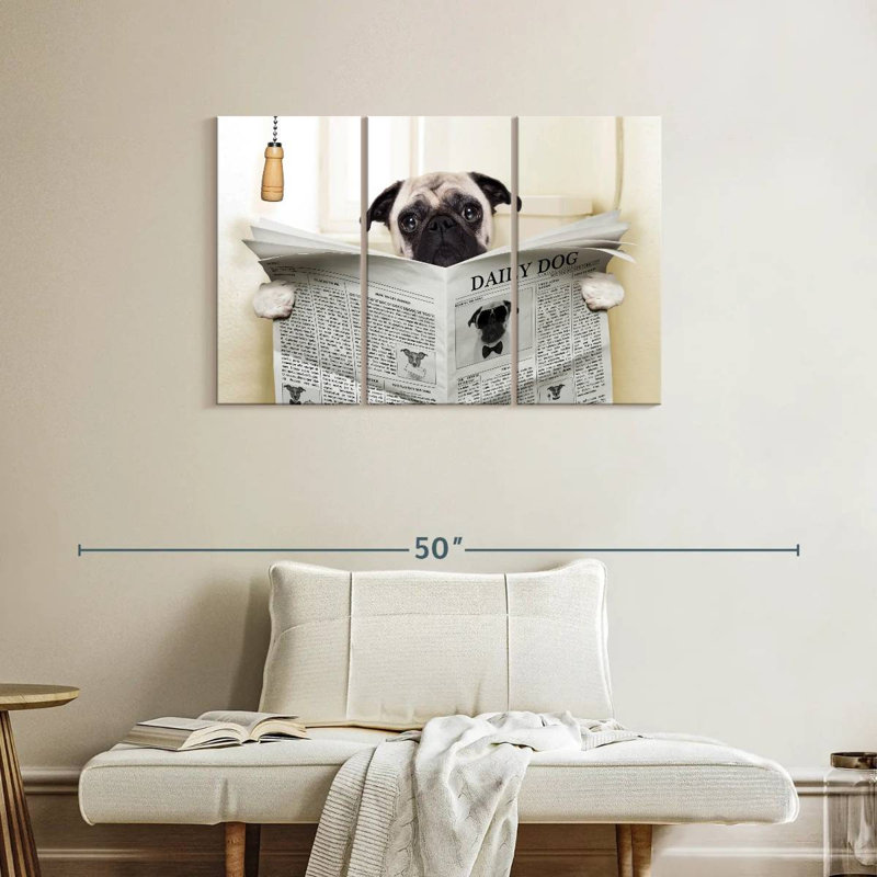 Ketti Pug Reading A Newspaper, 24" H x 38" W