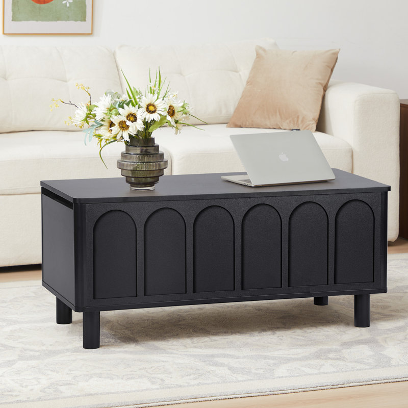 Table basse à plateau relevable l 39,37 po avec rangement, Noir, noir, noir, noir