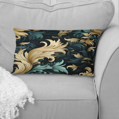 Coussin en polyester damassé noire et dorée