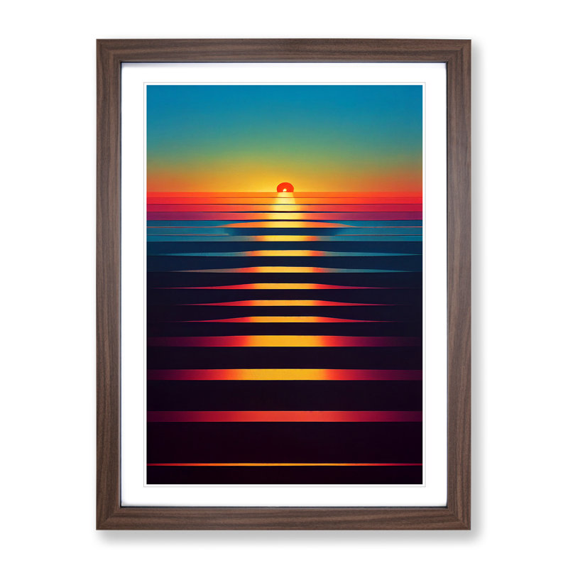 Tantalising Abstract Sunset - Wall Art, 36cm H x 27cm W, Walnut Framed Paper, White